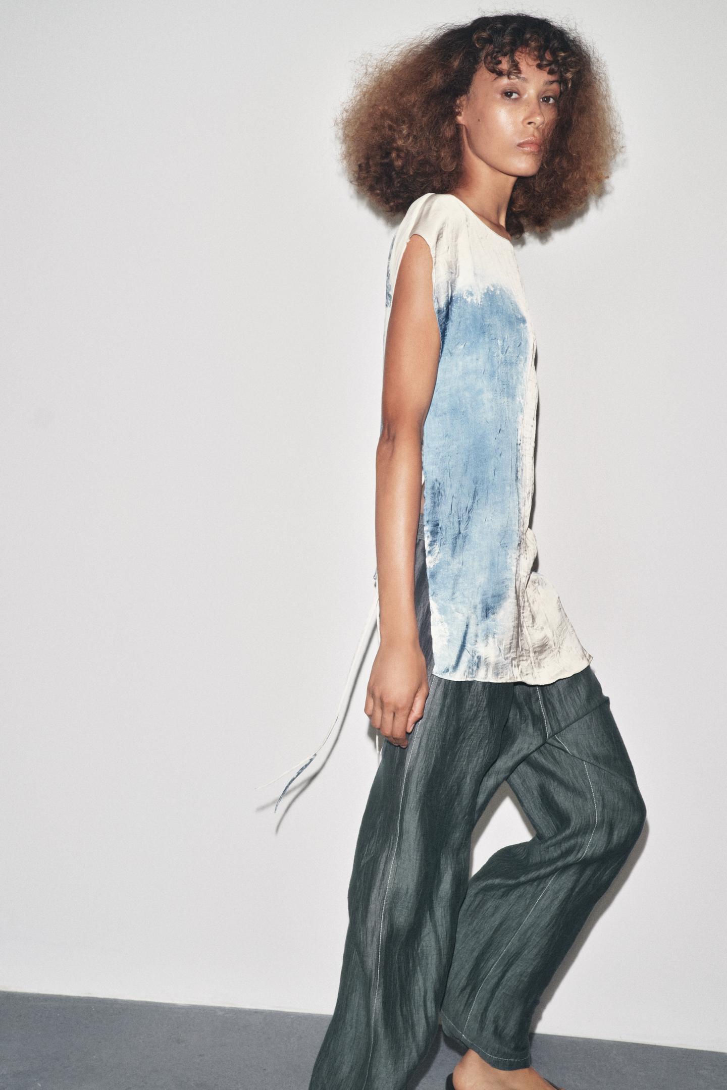 LINEN BLEND TROUSERS WITH CONTRAST STITCHING