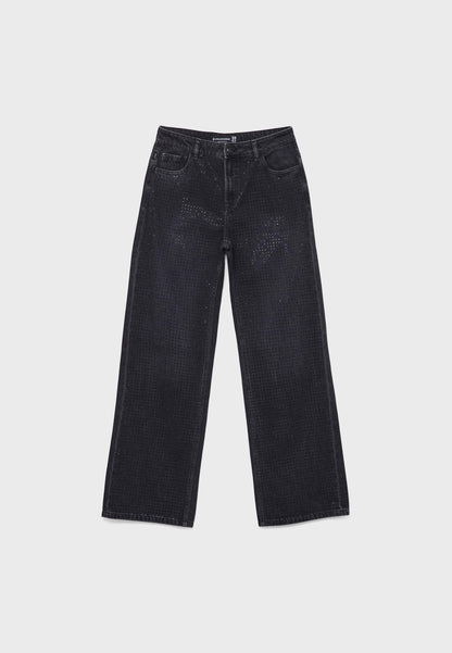 Straight-fit jeans with rhinestones