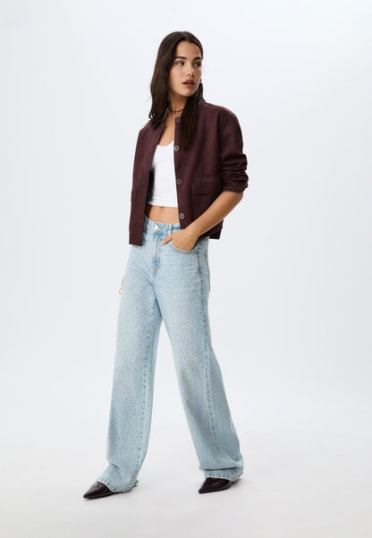 Straight-fit jeans with rhinestones