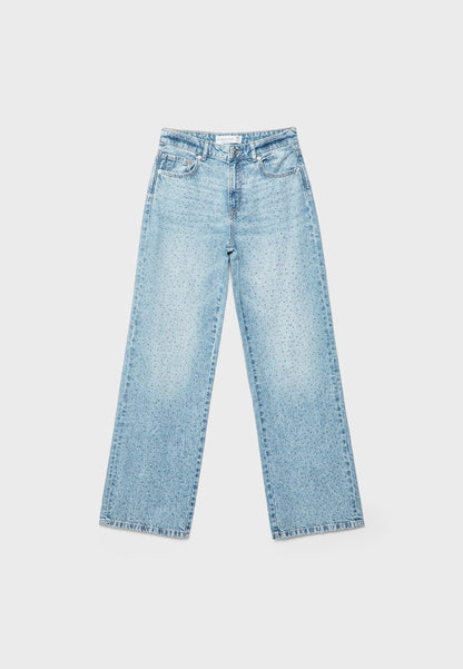 Straight-fit jeans with rhinestones