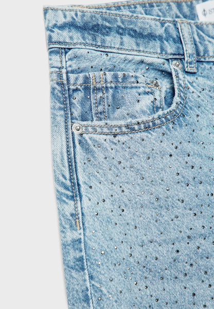 Straight-fit jeans with rhinestones