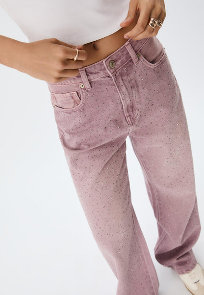 Straight-fit jeans with rhinestones