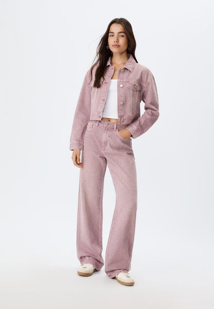 Straight-fit jeans with rhinestones