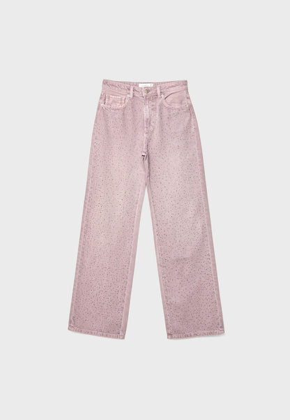 Straight-fit jeans with rhinestones