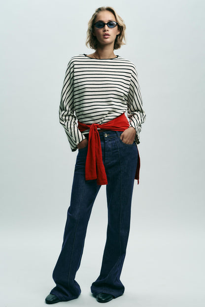 STRIPED BATWING SLEEVE TOP