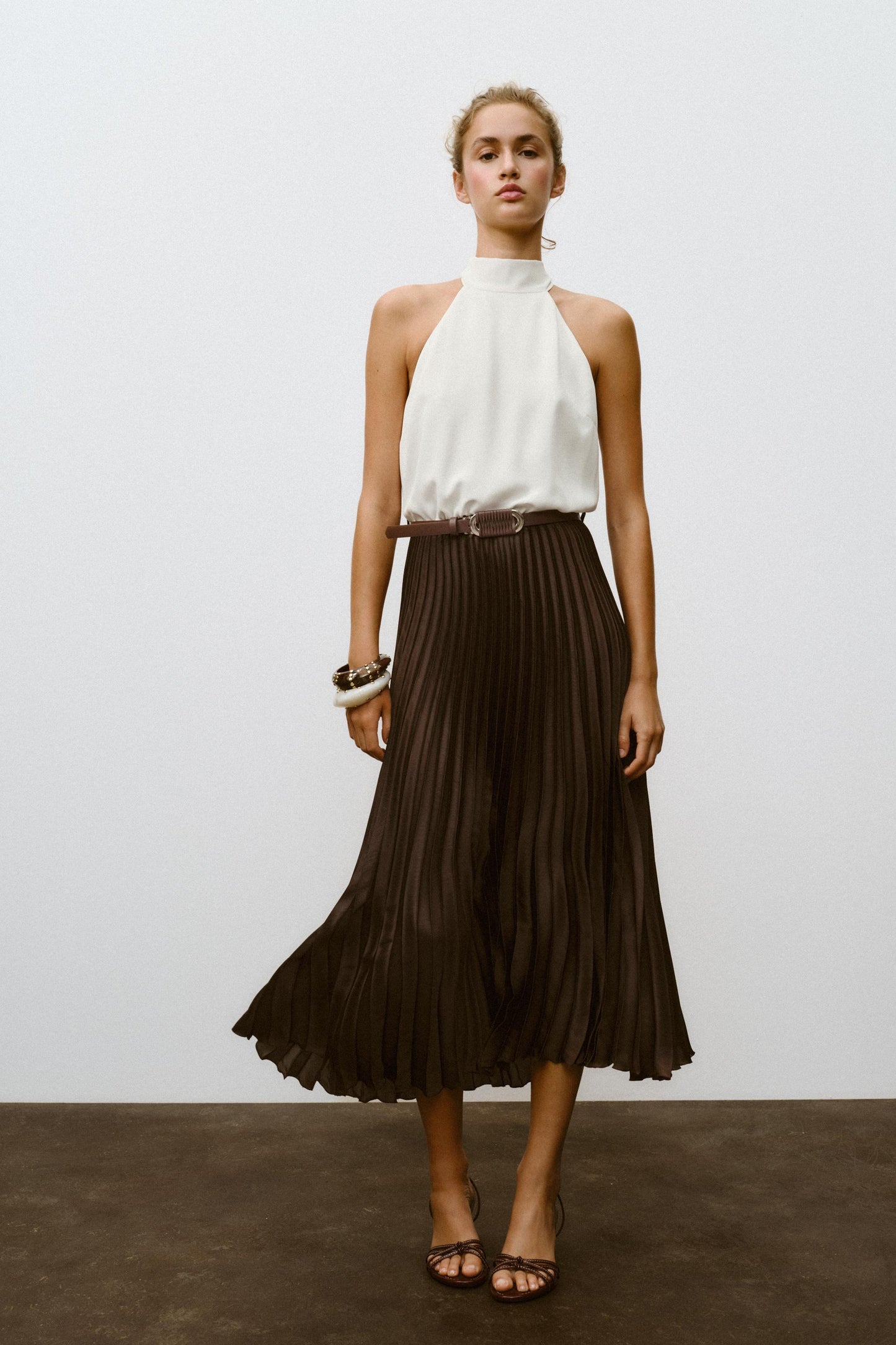 PLEATED COMBINED MIDI DRESS