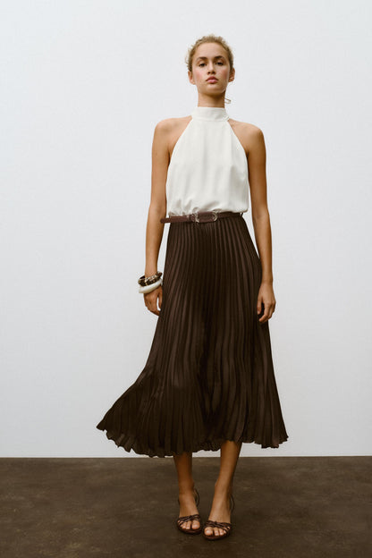 PLEATED COMBINED MIDI DRESS