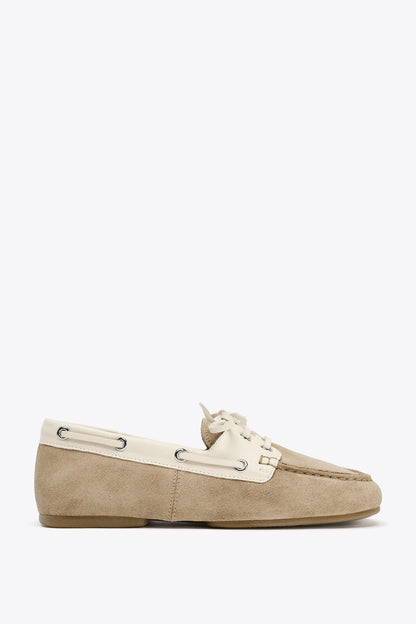 CONTRAST SUEDE LACE-UP MOCCASINS