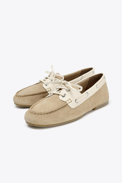 CONTRAST SUEDE LACE-UP MOCCASINS