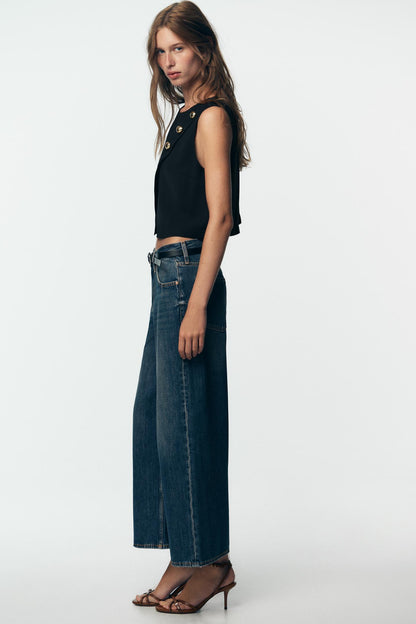 GOLD BUTTON CROSSOVER TOP