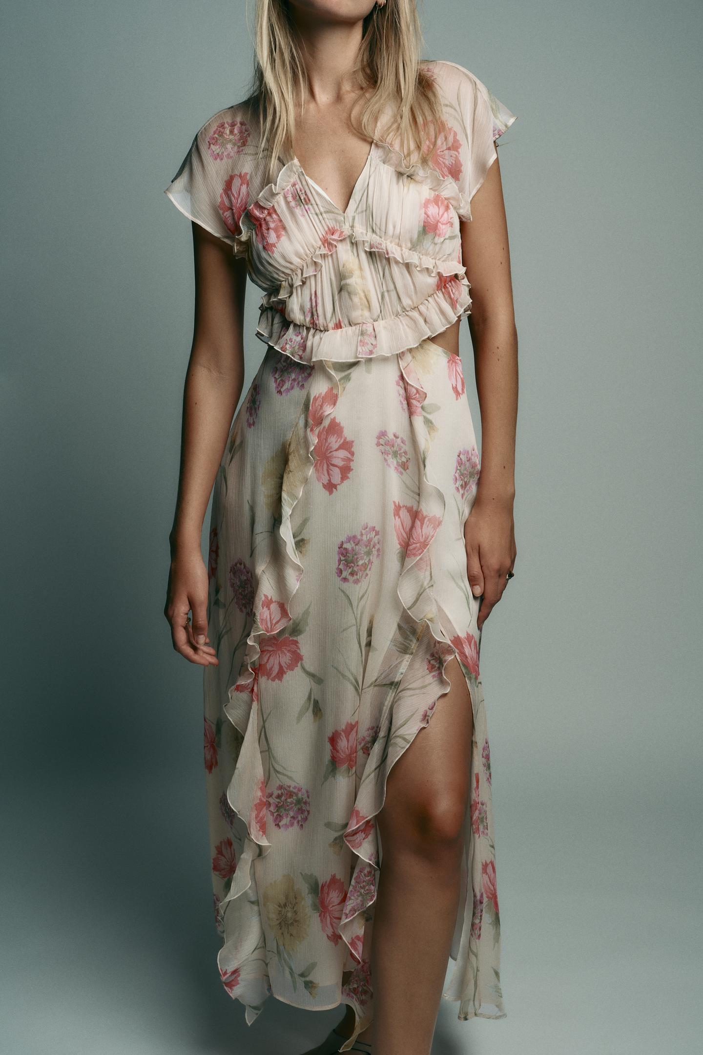 FLORAL PRINT CUT-OUT MIDI DRESS