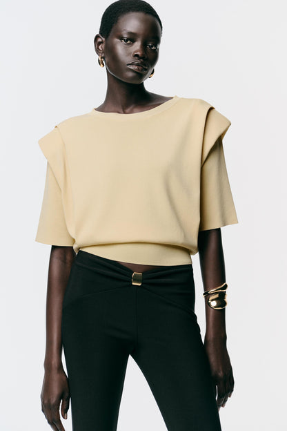 KNIT TOP WITH SHOULDER PADS